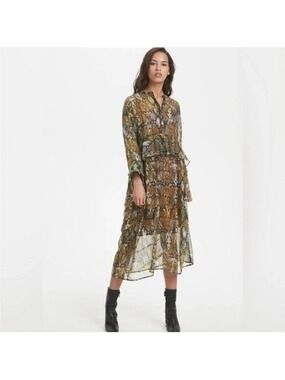 Karen by Simonsen Marrow Sheer Long Sleeve Snake Print Midi Dress, size 8